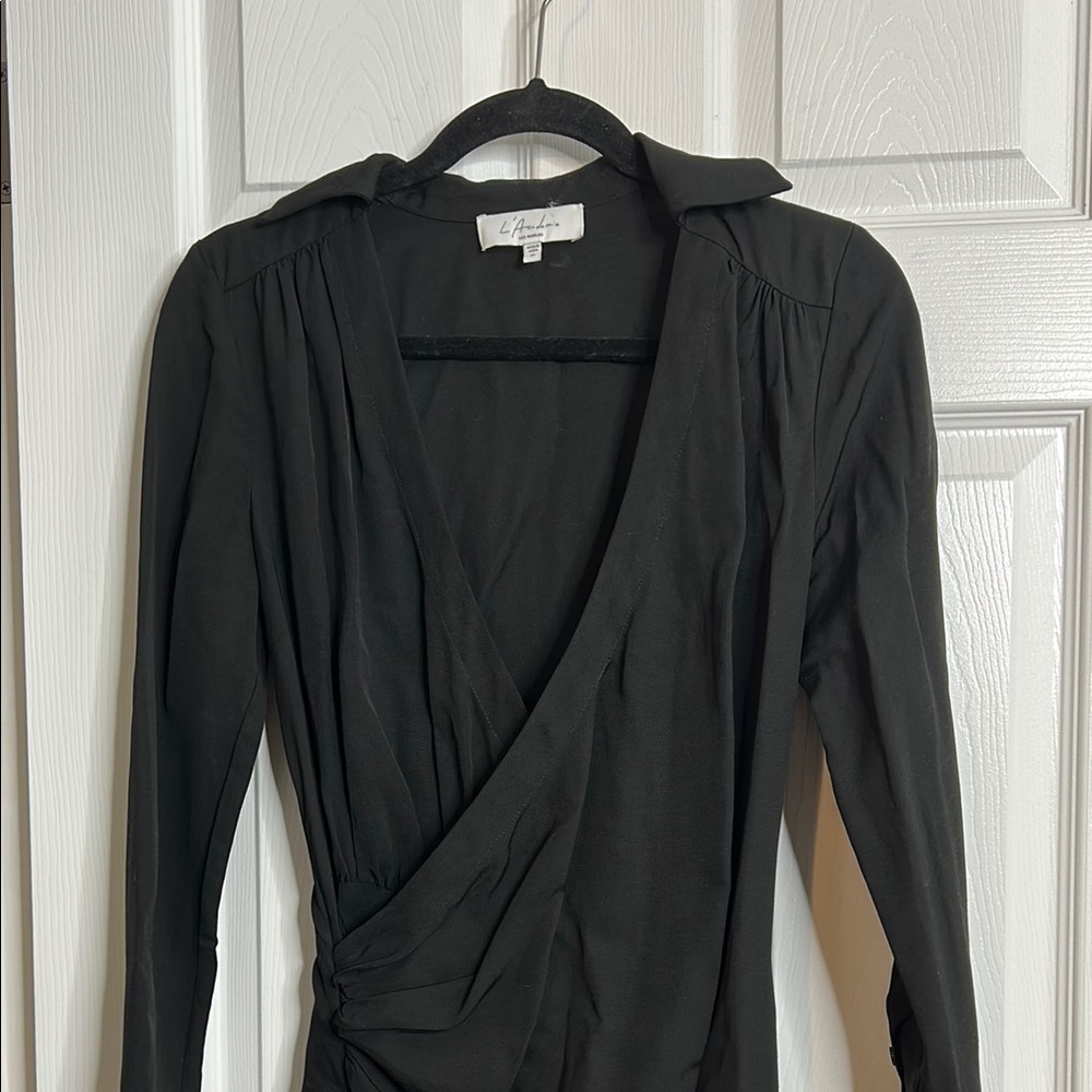 L'Academie Black Long Sleeve‎ Dress XS Fringe Formal